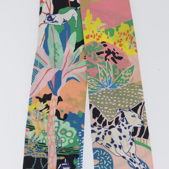 HERMES Twilly Scarf ""En Liberté ! "" Silk Multicolor Auth 173260A