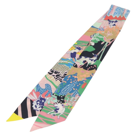 HERMES Twilly Scarf ""En Liberté ! "" Silk Multicolor Auth 173260A