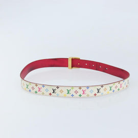 LOUIS VUITTON Multicolor Ceinture Carre Belt White LV Auth 173265 - 0