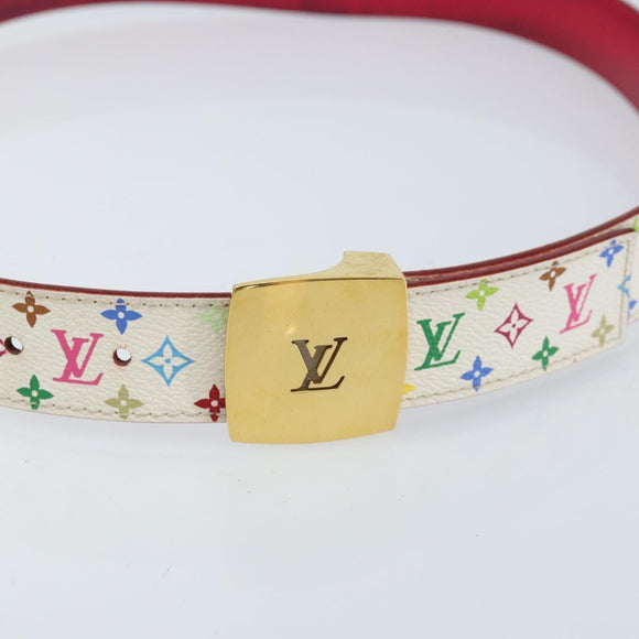 LOUIS VUITTON Multicolor Ceinture Carre Belt White LV Auth 173265