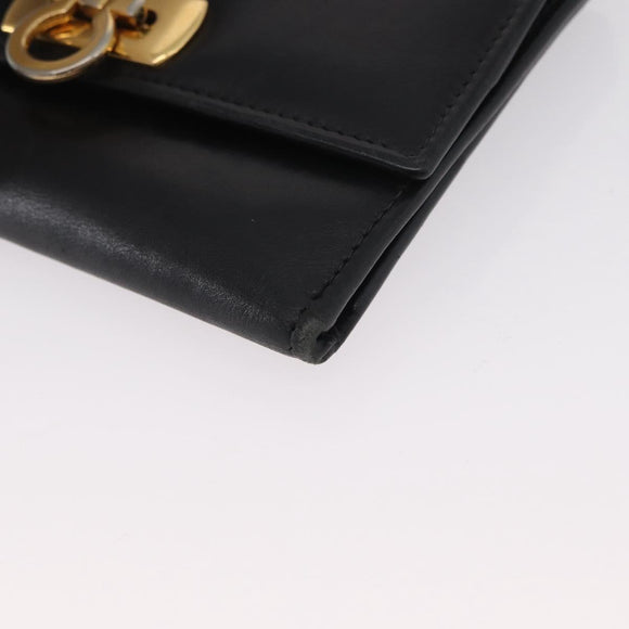Salvatore Ferragamo Gancini Shoulder Bag Leather Gold Black Auth 173272