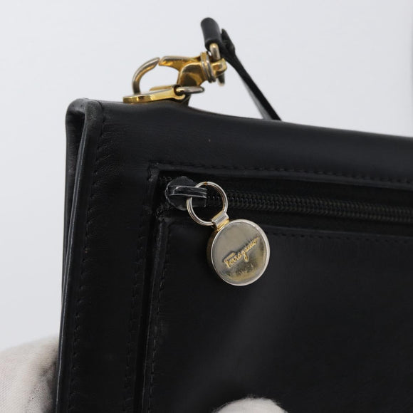 Salvatore Ferragamo Gancini Shoulder Bag Leather Gold Black Auth 173272