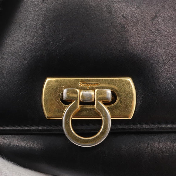 Salvatore Ferragamo Gancini Shoulder Bag Leather Gold Black Auth 173272