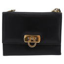Salvatore Ferragamo Gancini Shoulder Bag Leather Gold Black Auth 173272-2