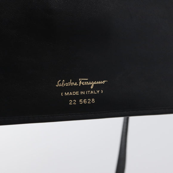Salvatore Ferragamo Gancini Shoulder Bag Leather Gold Black Auth 173272
