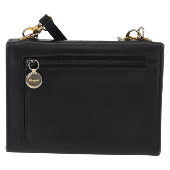 Salvatore Ferragamo Gancini Shoulder Bag Leather Gold Black Auth 173272