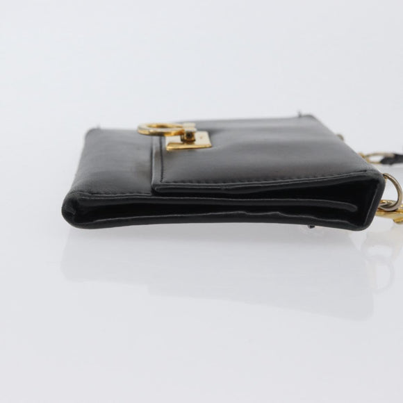 Salvatore Ferragamo Gancini Shoulder Bag Leather Gold Black Auth 173272