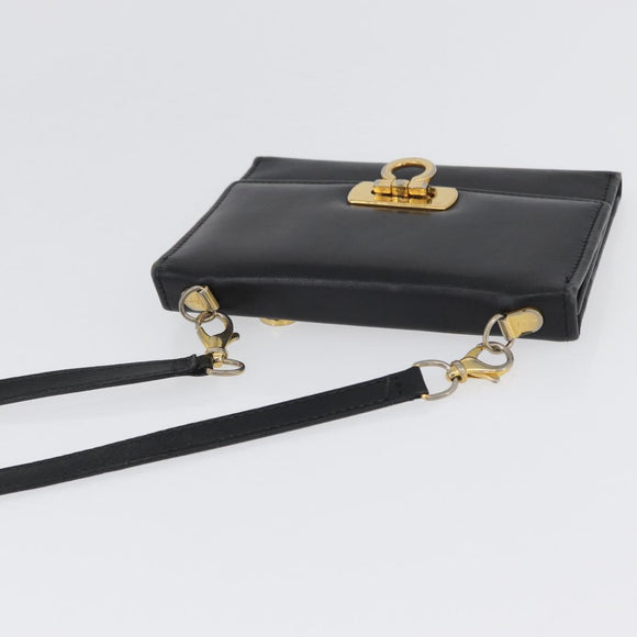 Salvatore Ferragamo Gancini Shoulder Bag Leather Gold Black Auth 173272