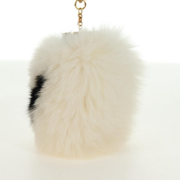 LOUIS VUITTON Fuzzy V Key Holder Fur White Gold M67369 LV Auth 173275M