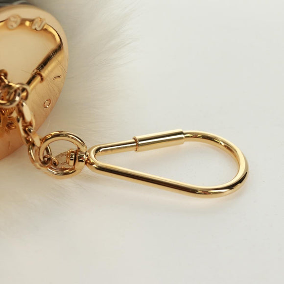 LOUIS VUITTON Fuzzy V Key Holder Fur White Gold M67369 LV Auth 173275M
