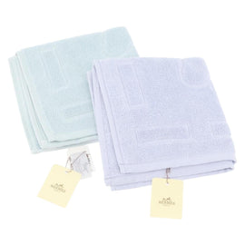HERMES Towel Cotton 2 Set White Light Blue Auth 173276A