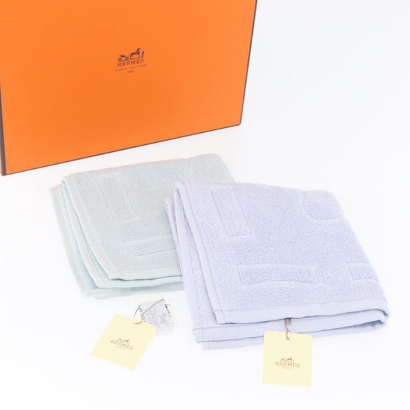 HERMES Towel Cotton 2 Set White Light Blue Auth 173276A