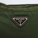 PRADA Schultertasche Nylon Khaki Silber Auth 173280-19