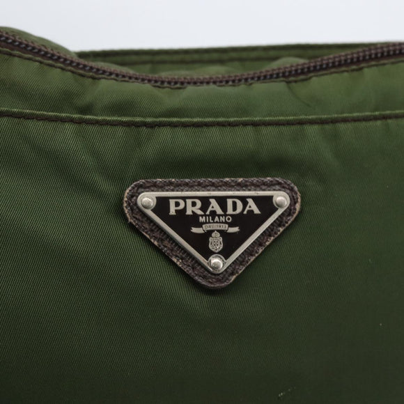 PRADA Schultertasche Nylon Khaki Silber Auth 173280