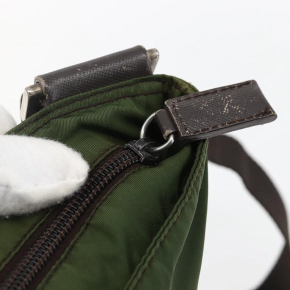 PRADA Schultertasche Nylon Khaki Silber Auth 173280