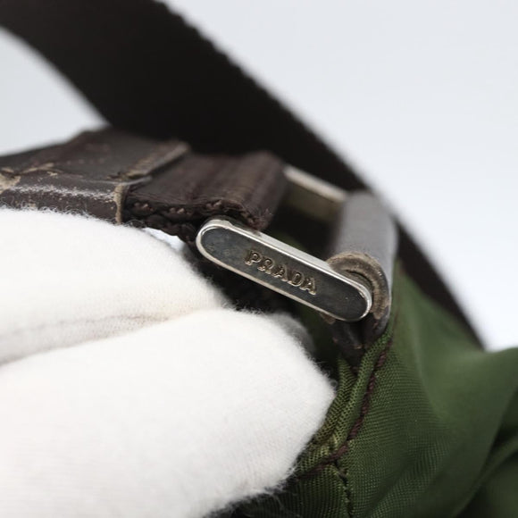 PRADA Schultertasche Nylon Khaki Silber Auth 173280
