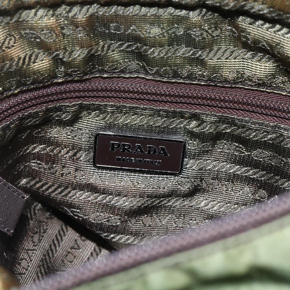 PRADA Schultertasche Nylon Khaki Silber Auth 173280