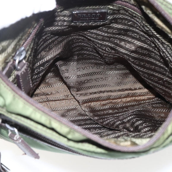 PRADA Schultertasche Nylon Khaki Silber Auth 173280