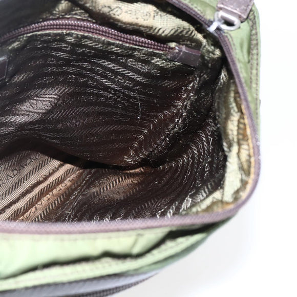 PRADA Schultertasche Nylon Khaki Silber Auth 173280