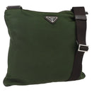 PRADA Schultertasche Nylon Khaki Silber Auth 173280-1
