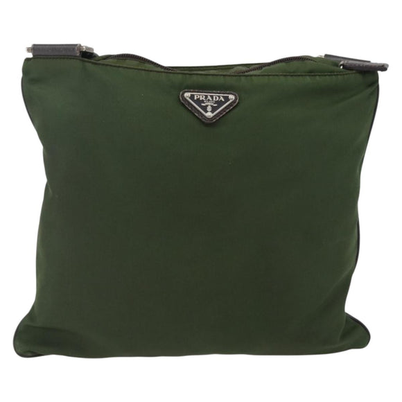 PRADA Shoulder Bag Nylon Khaki Silver Auth 173280