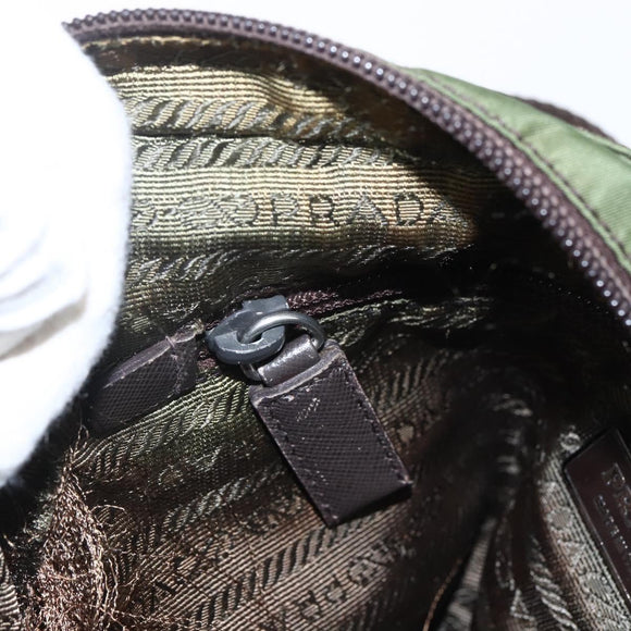 PRADA Schultertasche Nylon Khaki Silber Auth 173280