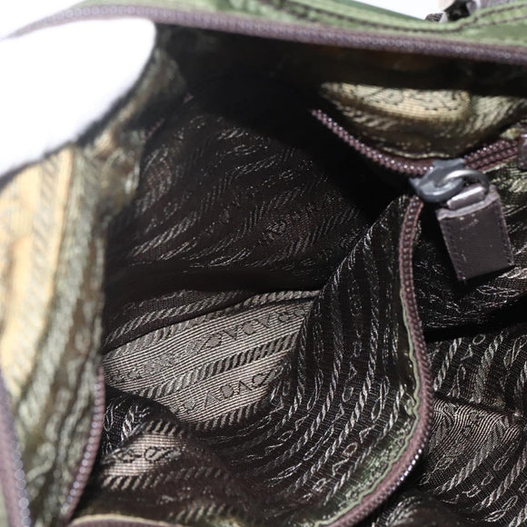 PRADA Schultertasche Nylon Khaki Silber Auth 173280