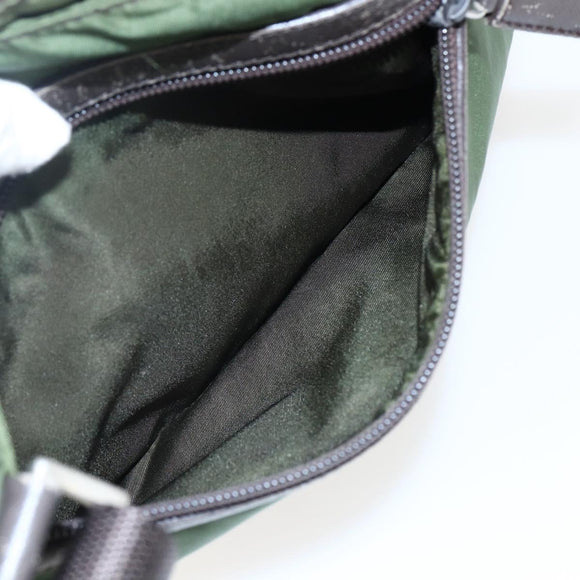 PRADA Schultertasche Nylon Khaki Silber Auth 173280