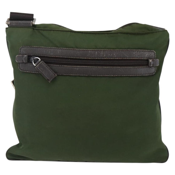 PRADA Schultertasche Nylon Khaki Silber Auth 173280