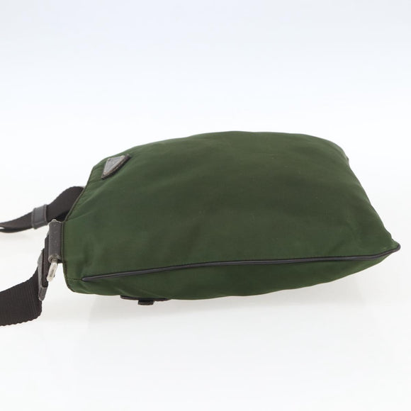 PRADA Schultertasche Nylon Khaki Silber Auth 173280