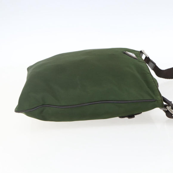 PRADA Shoulder Bag Nylon Khaki Silver Auth 173280