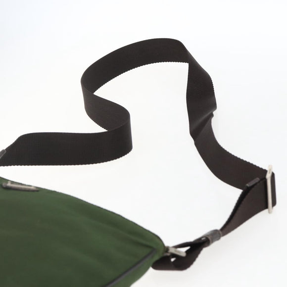 PRADA Schultertasche Nylon Khaki Silber Auth 173280
