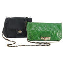 BALLY Shoulder Bag leather Patent 2 Set Black Green Auth 173296-1