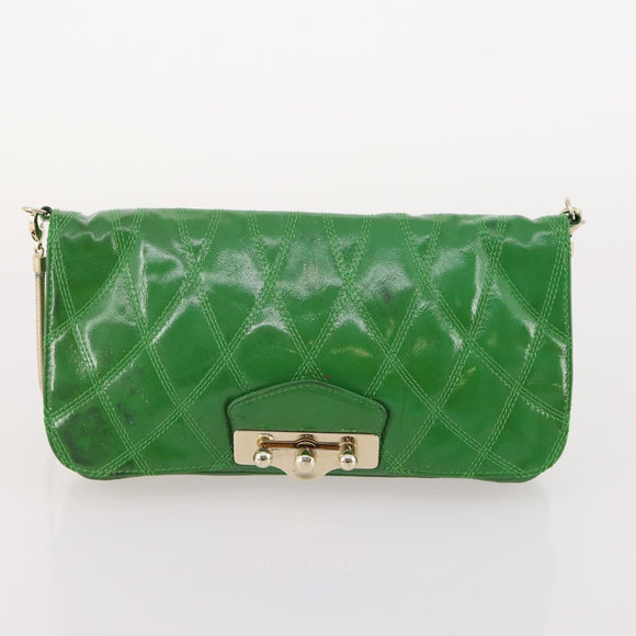 BALLY Shoulder Bag leather Patent 2 Set Black Green Auth 173296