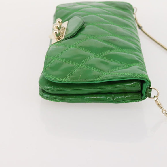BALLY Shoulder Bag leather Patent 2 Set Black Green Auth 173296