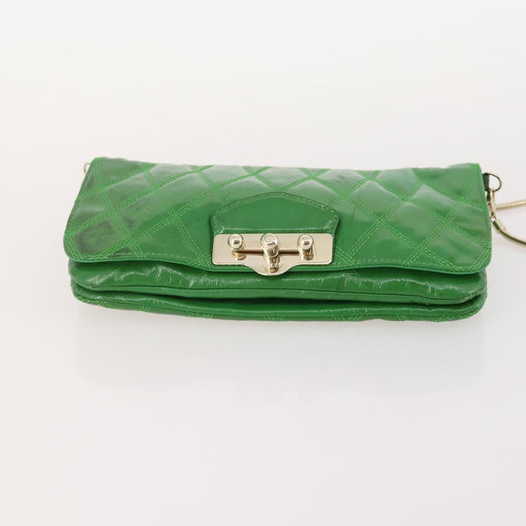 BALLY Shoulder Bag leather Patent 2 Set Black Green Auth 173296
