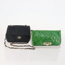 BALLY Shoulder Bag leather Patent 2 Set Black Green Auth 173296-2