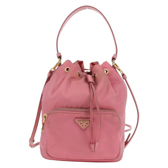 PRADA Handtasche Nylon 2-Wege Pink Gold Auth 173303A