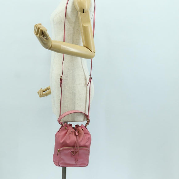 PRADA Handtasche Nylon 2-Wege Pink Gold Auth 173303A