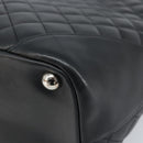 CHANEL Cambon Line Matelasse Tote Bag Lamb Skin Black Silver CC Auth 173305SAM-9