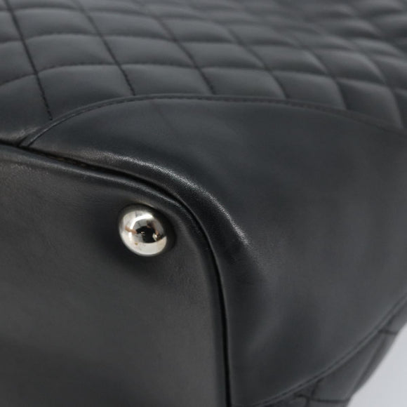 CHANEL Cambon Line Matelasse Tote Bag Lamb Skin Black Silver CC Auth 173305SAM