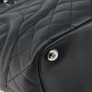 CHANEL Cambon Line Matelasse Tote Bag Lamb Skin Black Silver CC Auth 173305SAM-14