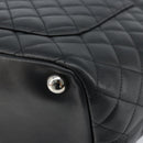 CHANEL Cambon Line Matelasse Tote Bag Lamb Skin Black Silver CC Auth 173305SAM-15