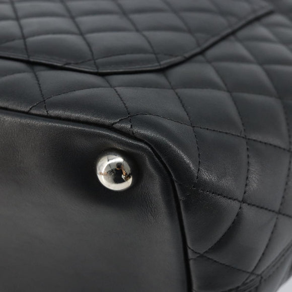 CHANEL Cambon Line Matelasse Tote Bag Lamb Skin Black Silver CC Auth 173305SAM
