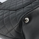 CHANEL Cambon Line Matelasse Tote Bag Lamb Skin Black Silver CC Auth 173305SAM-16