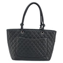 CHANEL Cambon Line Matelasse Tote Bag Lamb Skin Black Silver CC Auth 173305SAM-2