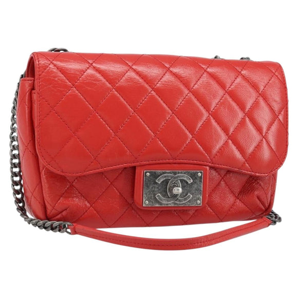 CHANEL Matelasse 25 Chain Shoulder Bag Calf Skin Red CC Auth 173308V
