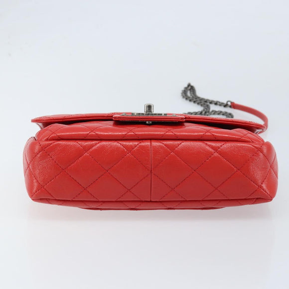 CHANEL Matelasse 25 Chain Shoulder Bag Calf Skin Red CC Auth 173308V