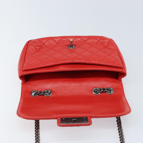 CHANEL Matelasse 25 Chain Shoulder Bag Calf Skin Red CC Auth 173308V