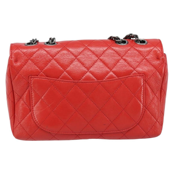 CHANEL Matelasse 25 Chain Shoulder Bag Calf Skin Red CC Auth 173308V